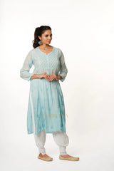 Isha Chikankari Muslin Naira cut Kurta Gharana