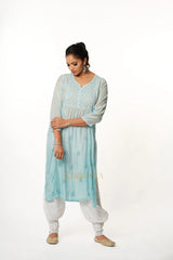 Isha Chikankari Muslin Naira cut Kurta Gharana