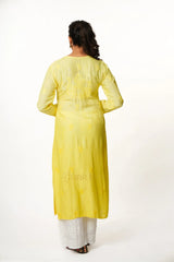 Usha Chikankari Muslin Kurta - Lemon Yellow Gharana