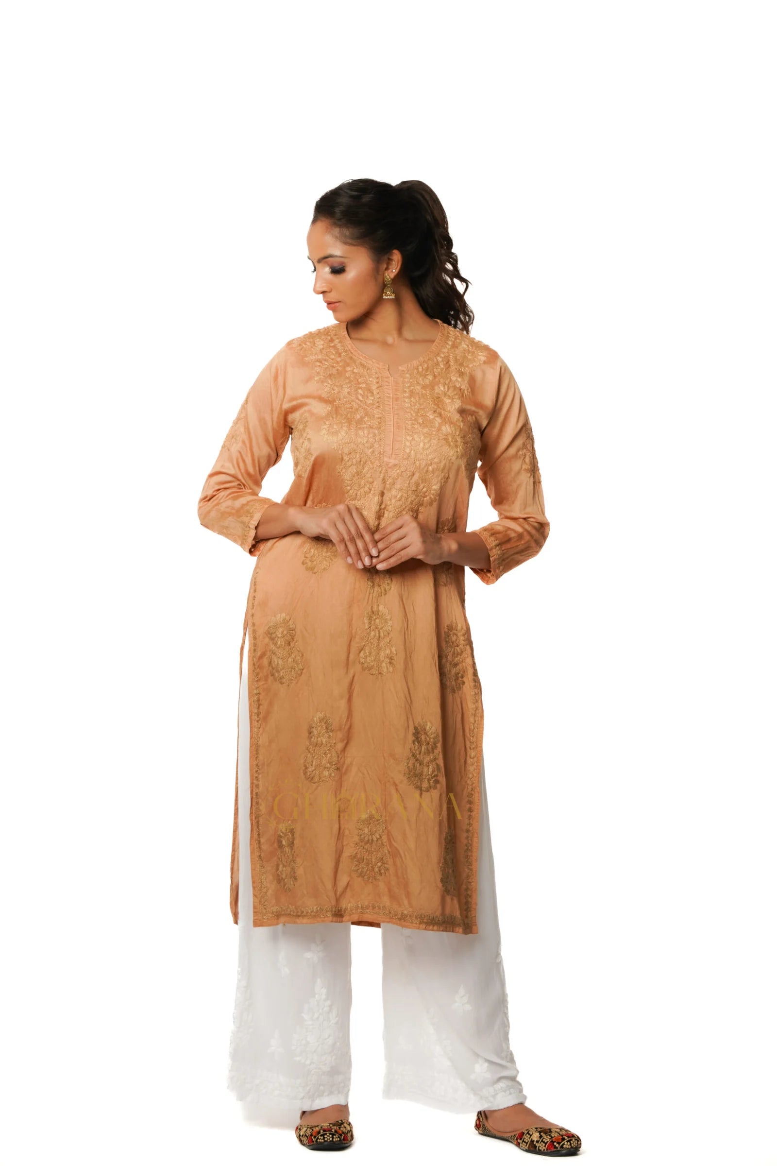 Ruhi Chikankari Chanderi Kurta Gharana