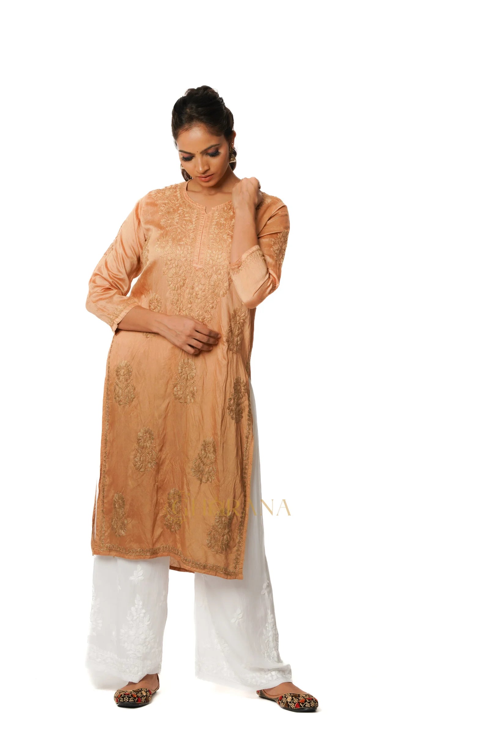 Ruhi Chikankari Chanderi Kurta Gharana