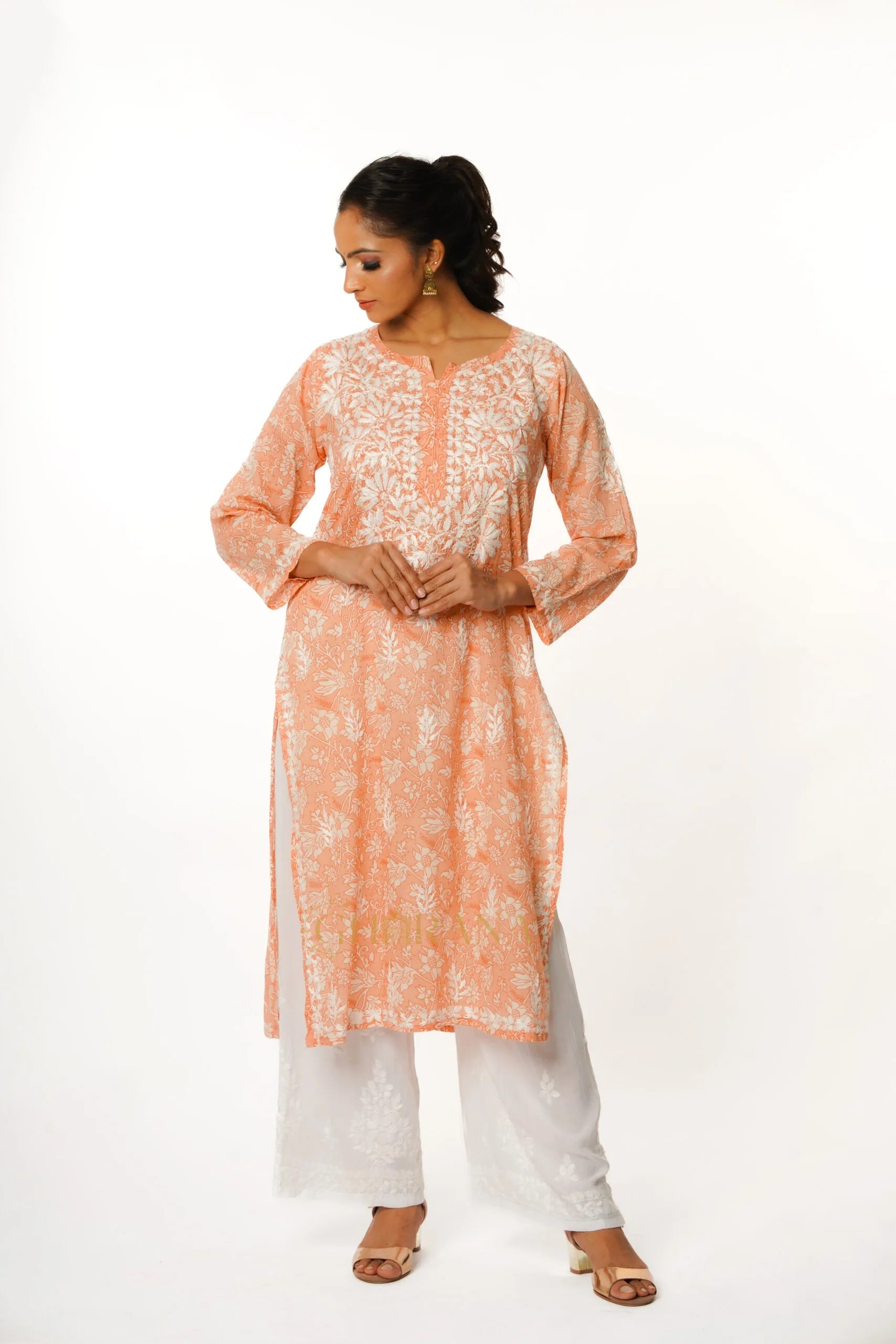 Eesha Chikankari Premium Mulmul Printed Kurta Gharana