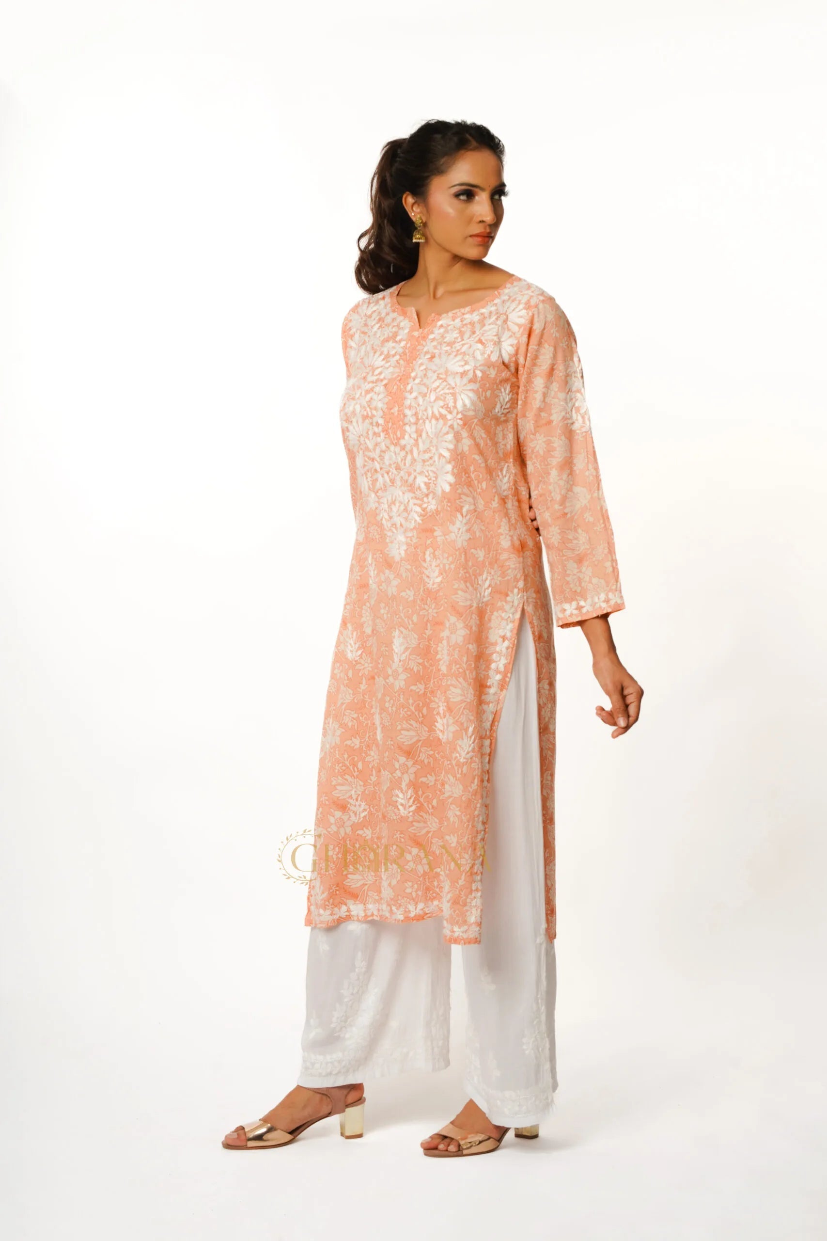 Eesha Chikankari Premium Mulmul Printed Kurta Gharana