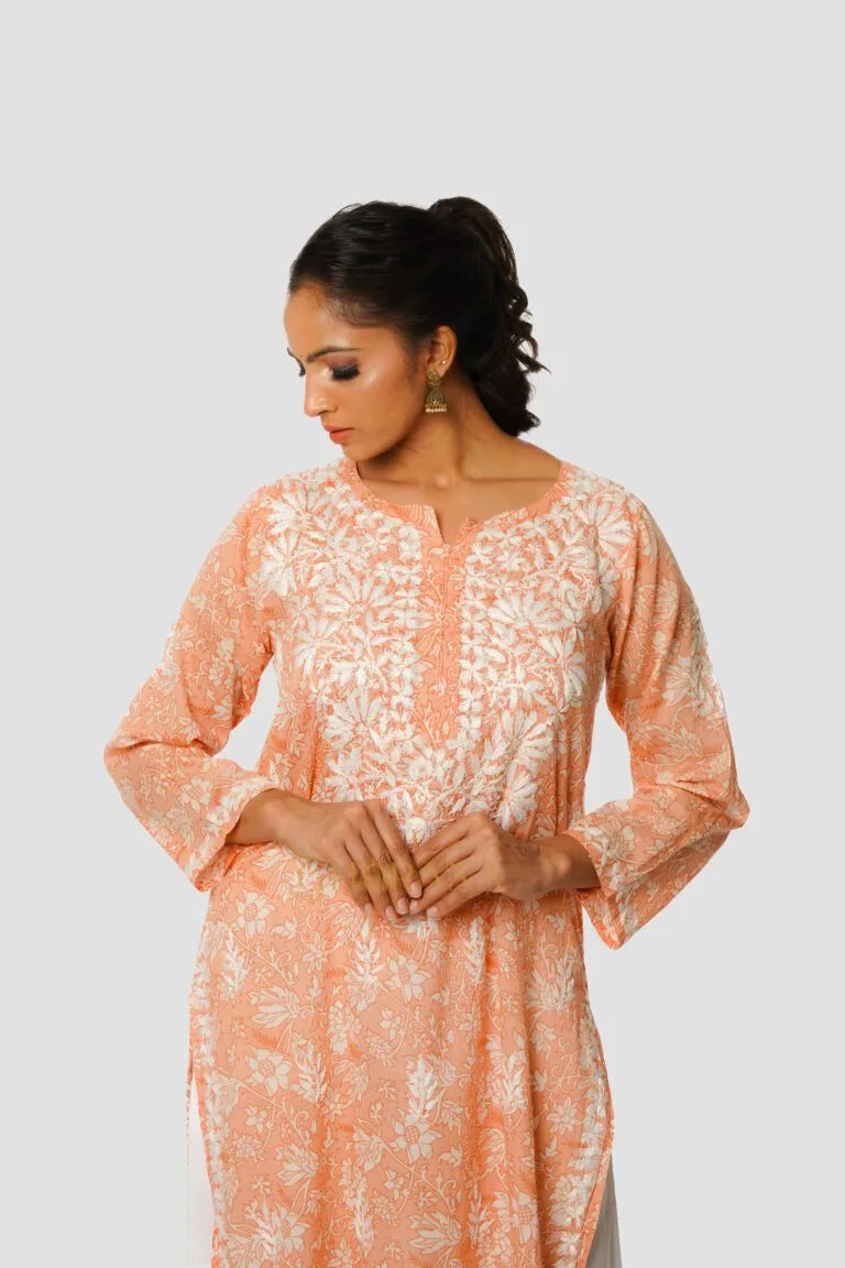 Eesha Chikankari Premium Mulmul Printed Kurta Gharana