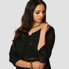 Kiara Georgette 4PC Chikankari Anarkali Kurta Set with Mukaish Work Gharana