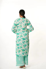 Premium Mulmul Chikankari Printed Co ord Kurta Set Gharana