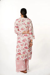 Premium Mulmul Chikankari Printed Co ord Kurta Set – Pink Gharana