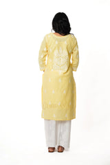 Chikankari Pure Linen Angrakha Kurta – Yellow Gharana