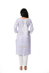 Chikankari Pure Linen Angrakha Kurta – Light Purple Gharana