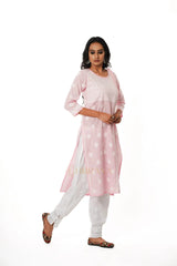 Chikankari Pure Linen Angrakha Kurta Gharana