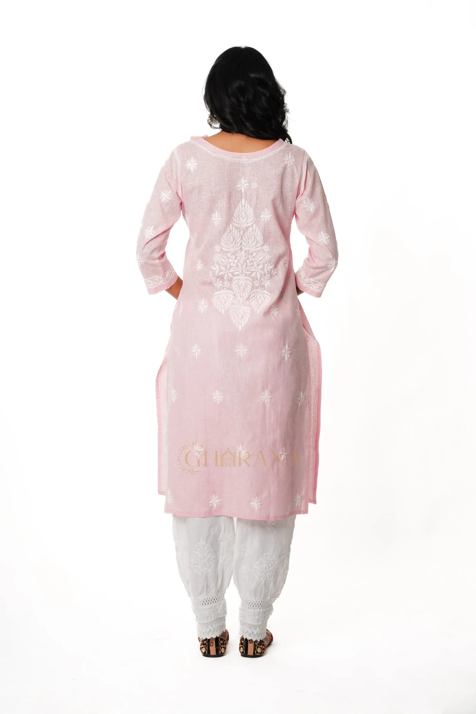 Chikankari Pure Linen Angrakha Kurta Gharana