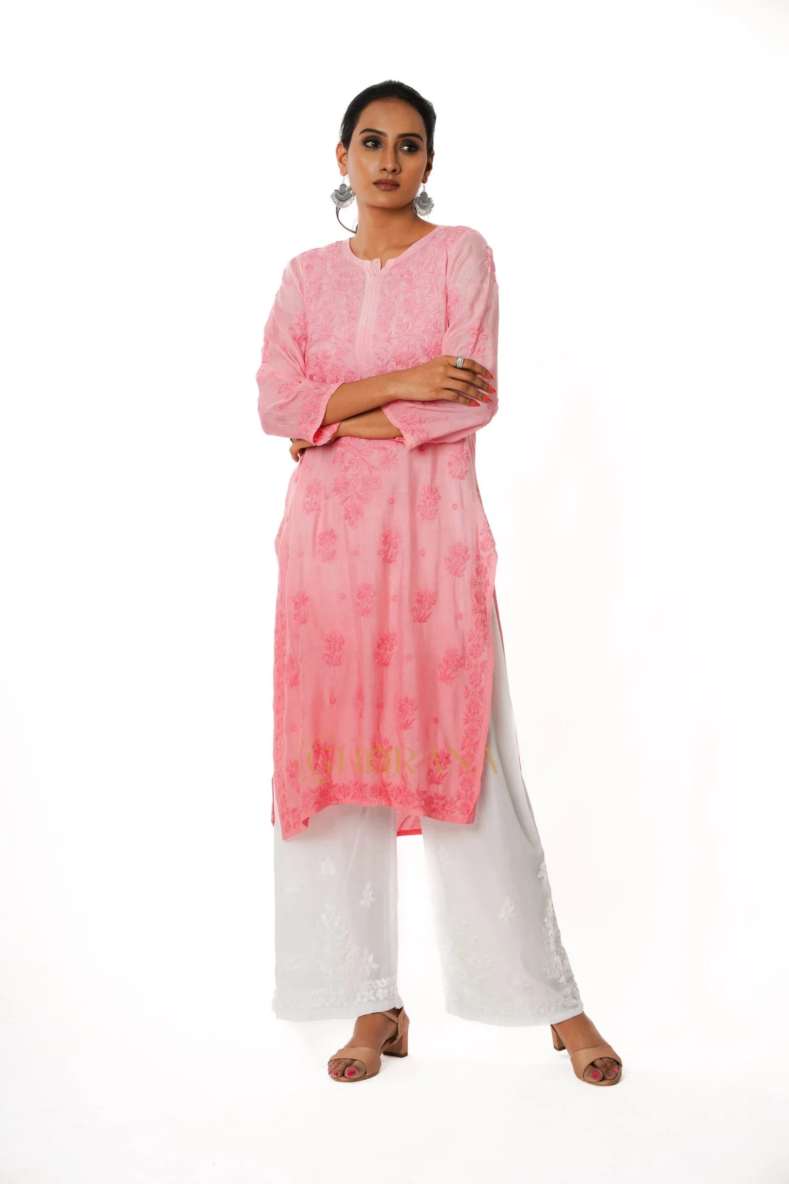 Usha Chikankari Muslin Straight Kurta Gharana
