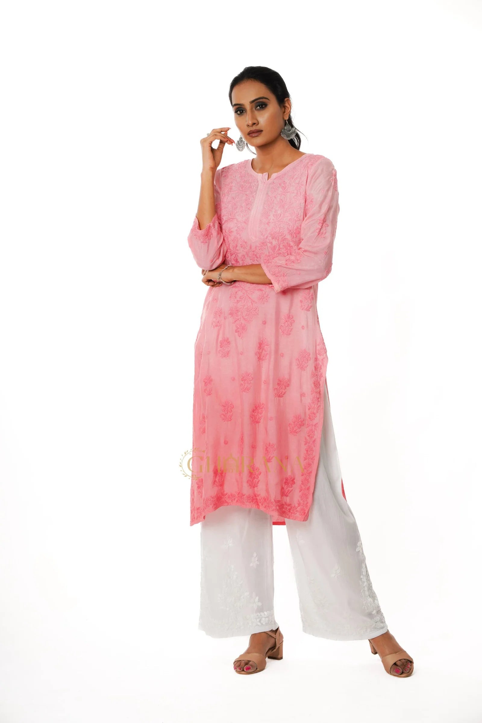 Usha Chikankari Muslin Straight Kurta Gharana