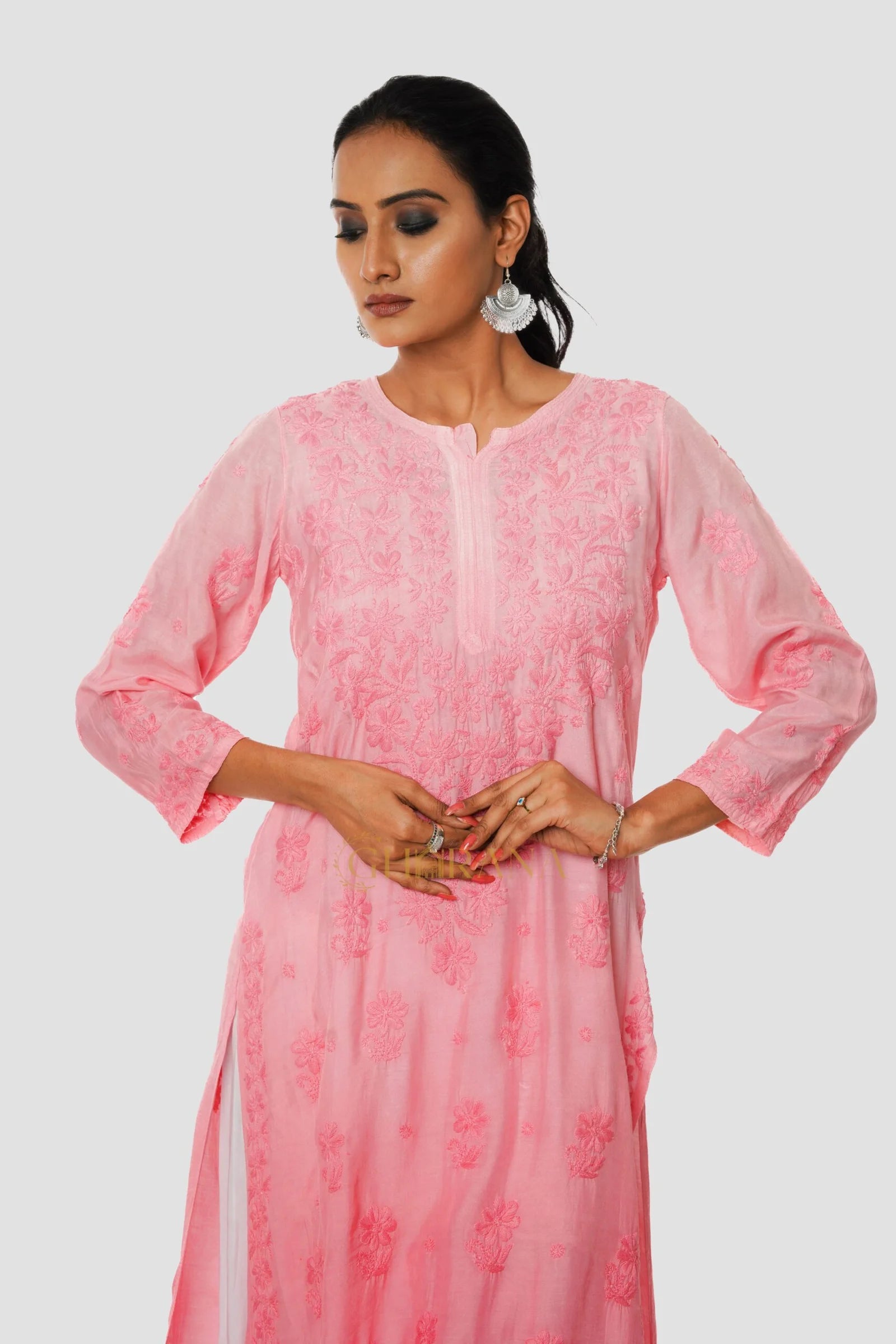 Usha Chikankari Muslin Straight Kurta Gharana