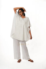 Cotton Chikankari Kaftan – White Gharana