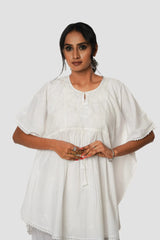 Cotton Chikankari Kaftan – White Gharana