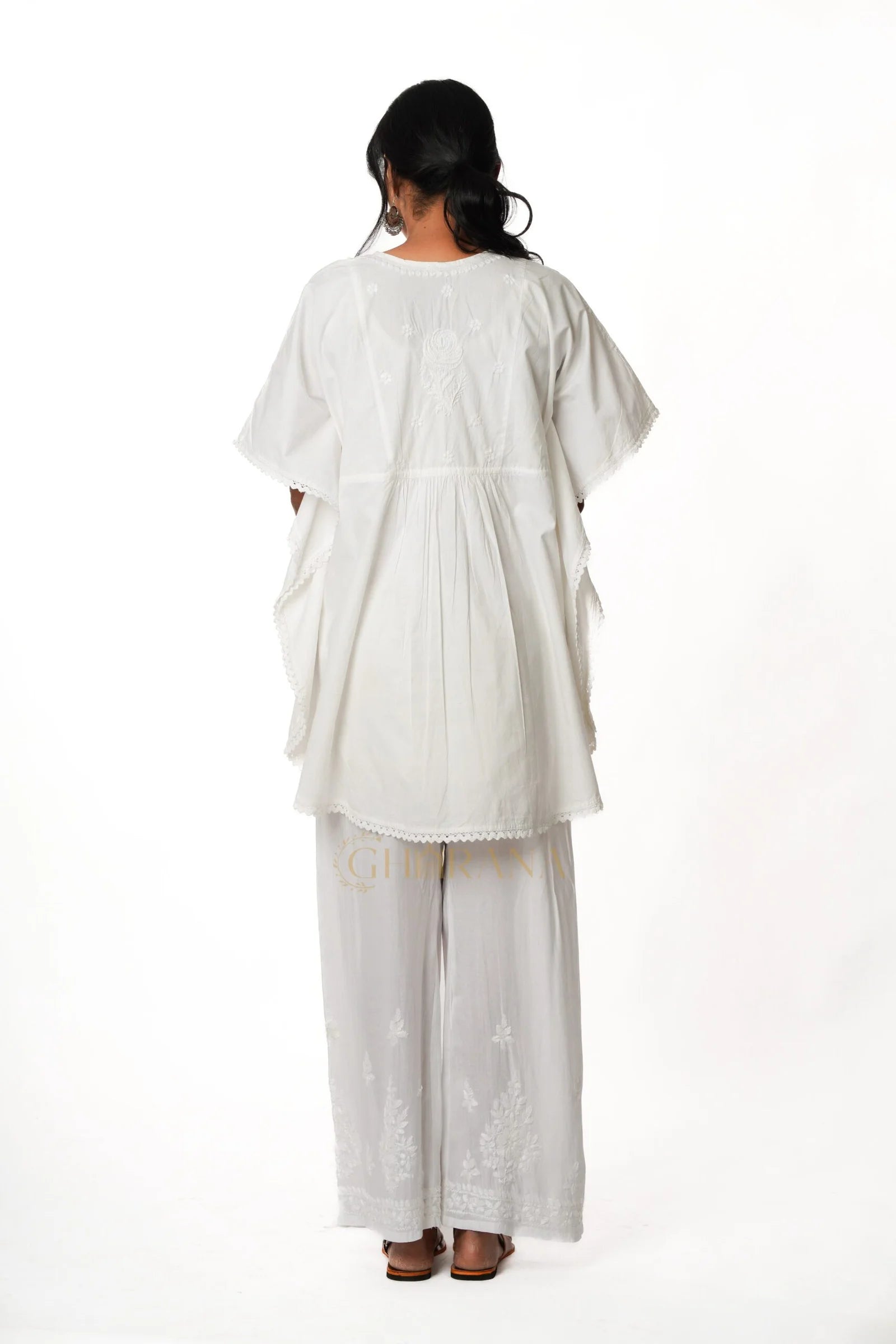 Cotton Chikankari Kaftan – White Gharana