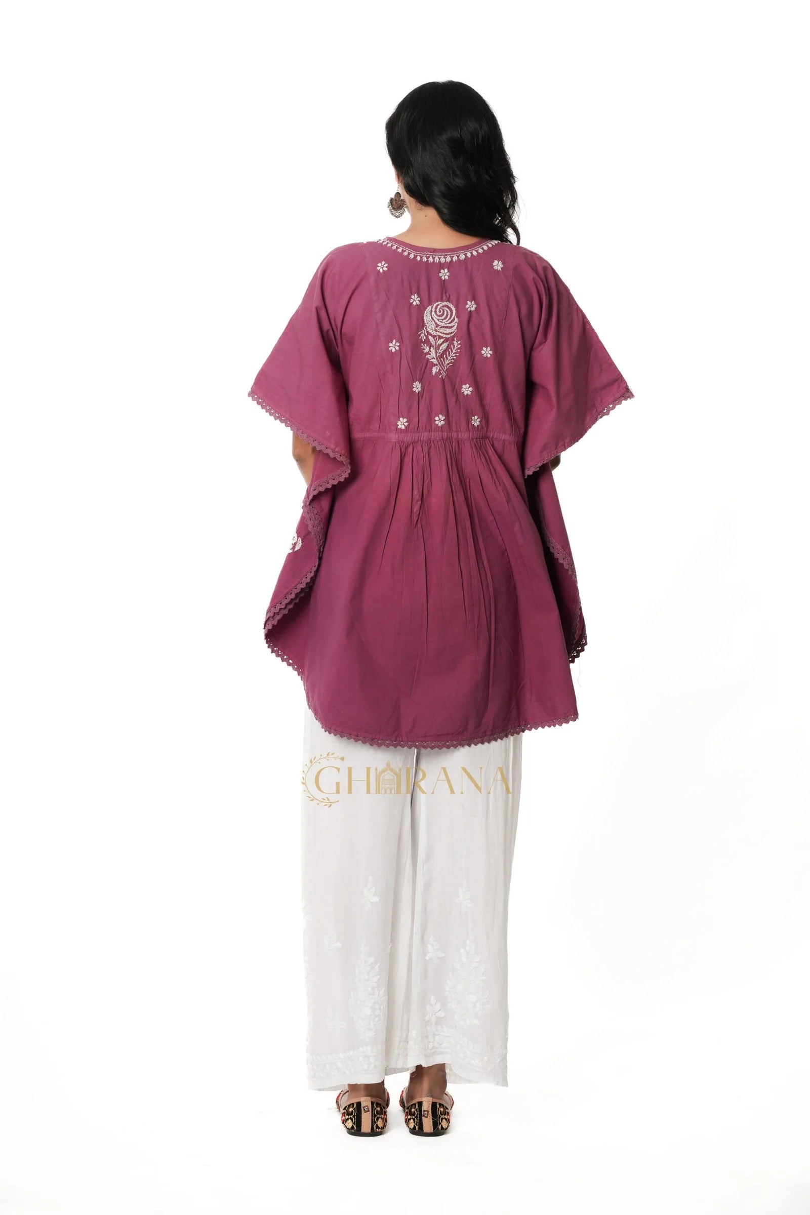 Cotton Chikankari Kaftan – Magenta Gharana