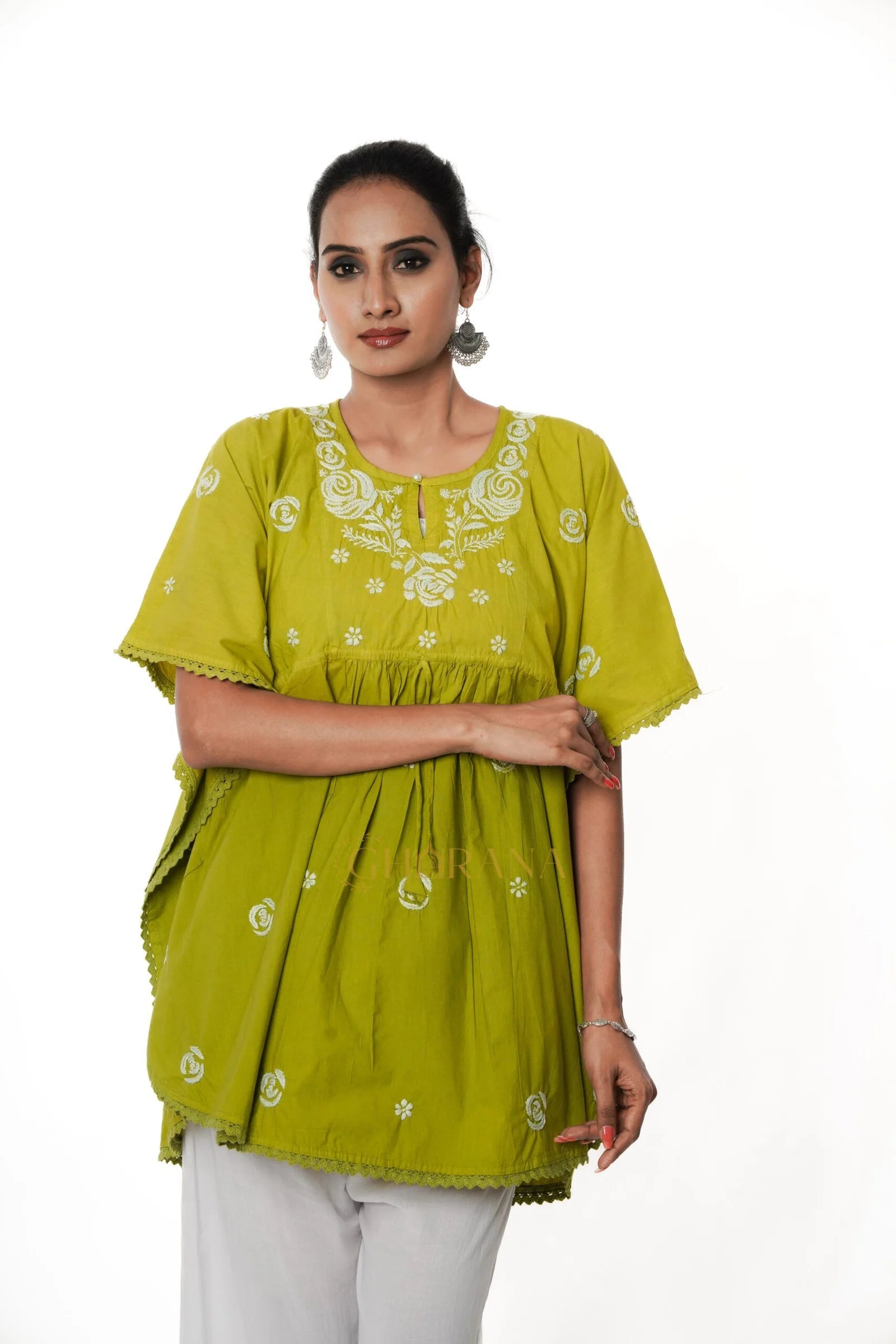 Cotton Chikankari Kaftan Gharana