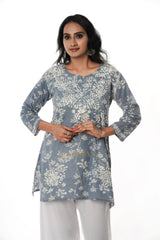 Eesha Chikankari Mulmul Printed Short Kurta Gharana