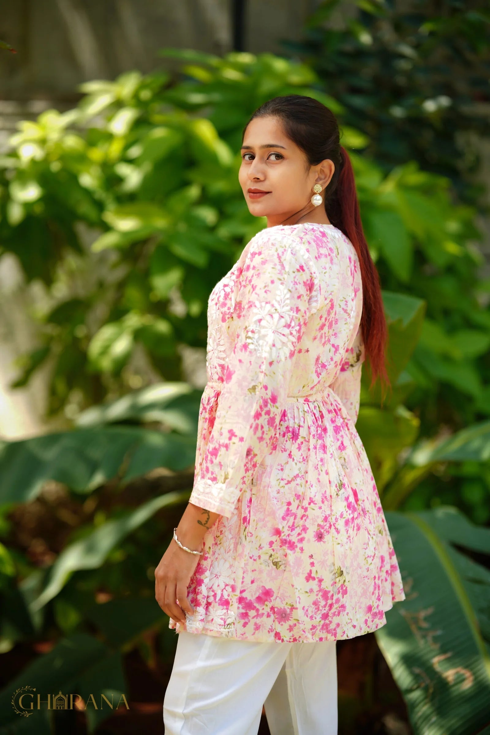 MulMul cotton printed fine embroidery chikankari Top Gharana