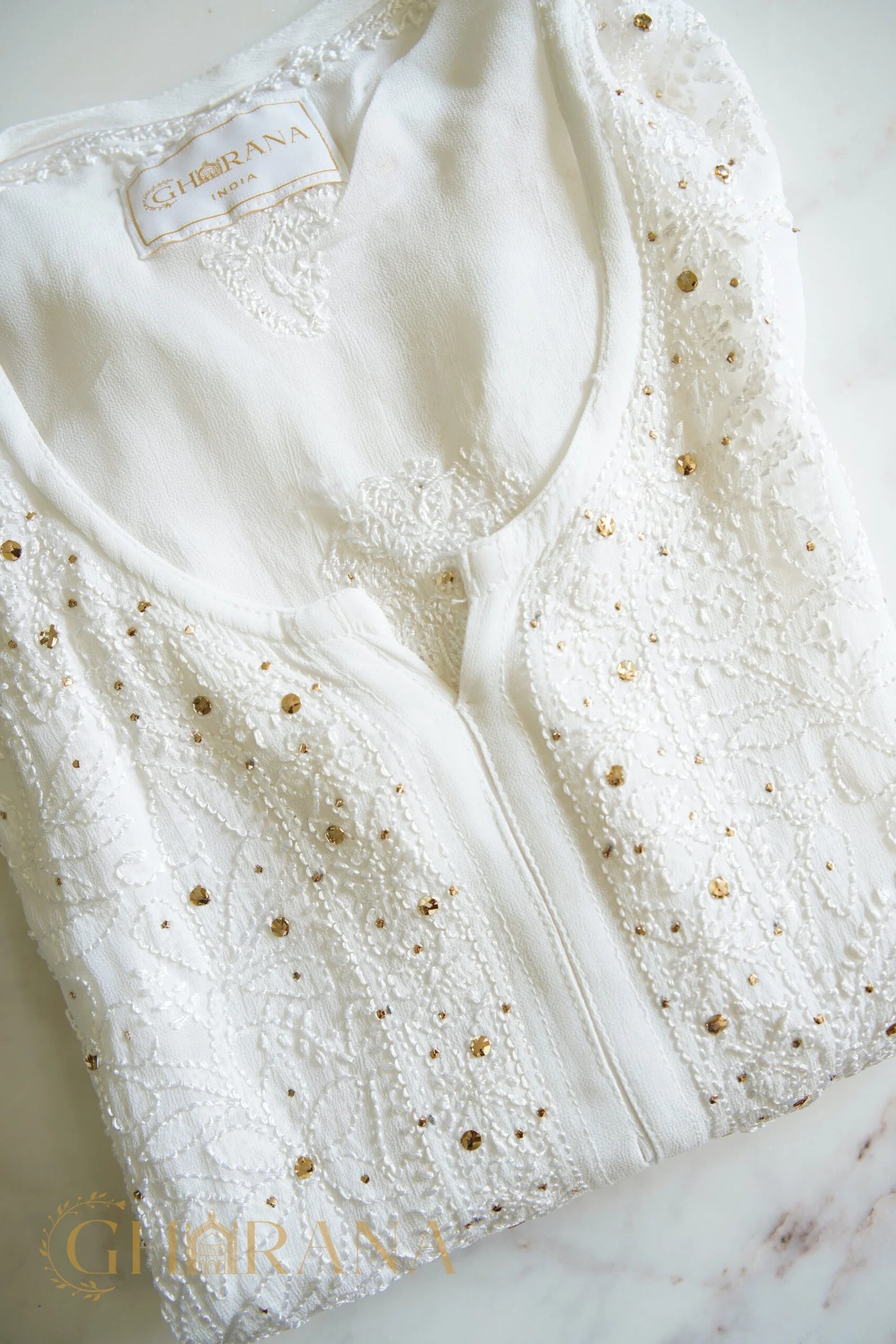 Ishq Georgette Kurta with Resham Jaal and Mukaish work - White Gharana