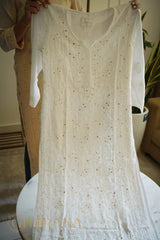 Ishq Georgette Kurta in Resham Jaal and Mukaish work_White Gharana