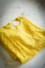 Ishq Georgette 4PC Chikankari Kurta Set in Resham Jaal and Mukaish work-Yellow Gharana