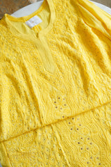 Ishq Georgette 4PC Chikankari Kurta Set in Resham Jaal and Mukaish work-Yellow Gharana