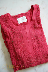 Ishq Georgette 4PC Chikankari Kurta set in Resham Jaal and Mukaish work-Pink Gharana