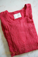 Ishq Georgette 4PC Chikankari Kurta set in Resham Jaal and Mukaish work-Pink Gharana