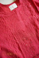 Ishq Georgette 4PC Chikankari Kurta set in Resham Jaal and Mukaish work-Pink Gharana