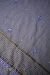 Chanderi Silk Fine Chikankari Unstitched Kurta and Dupatta Set with embellishments – Grey Gharana