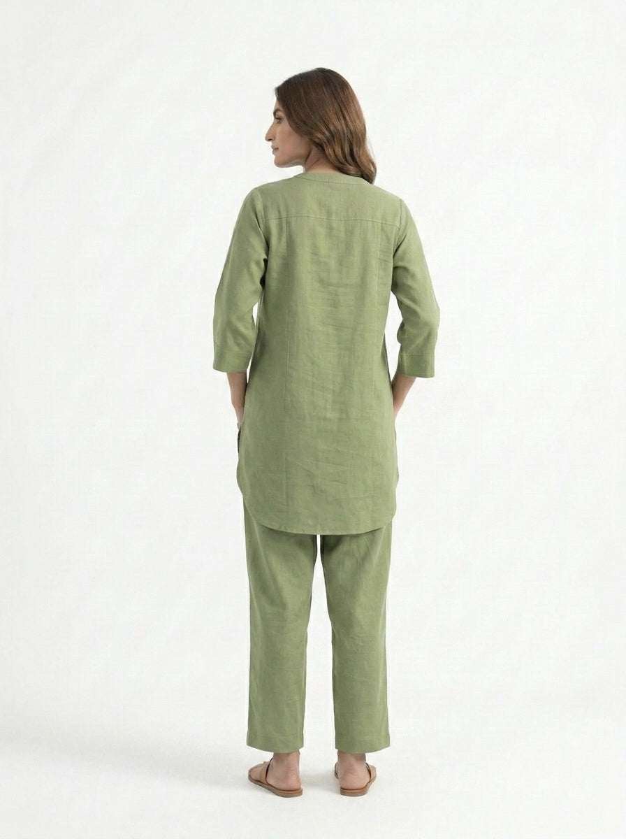 Back of Sage Green Cotton Coord Set for Women