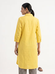 Aira Sunshine Yellow Cotton Poplin Kurta Set with Striped Pants