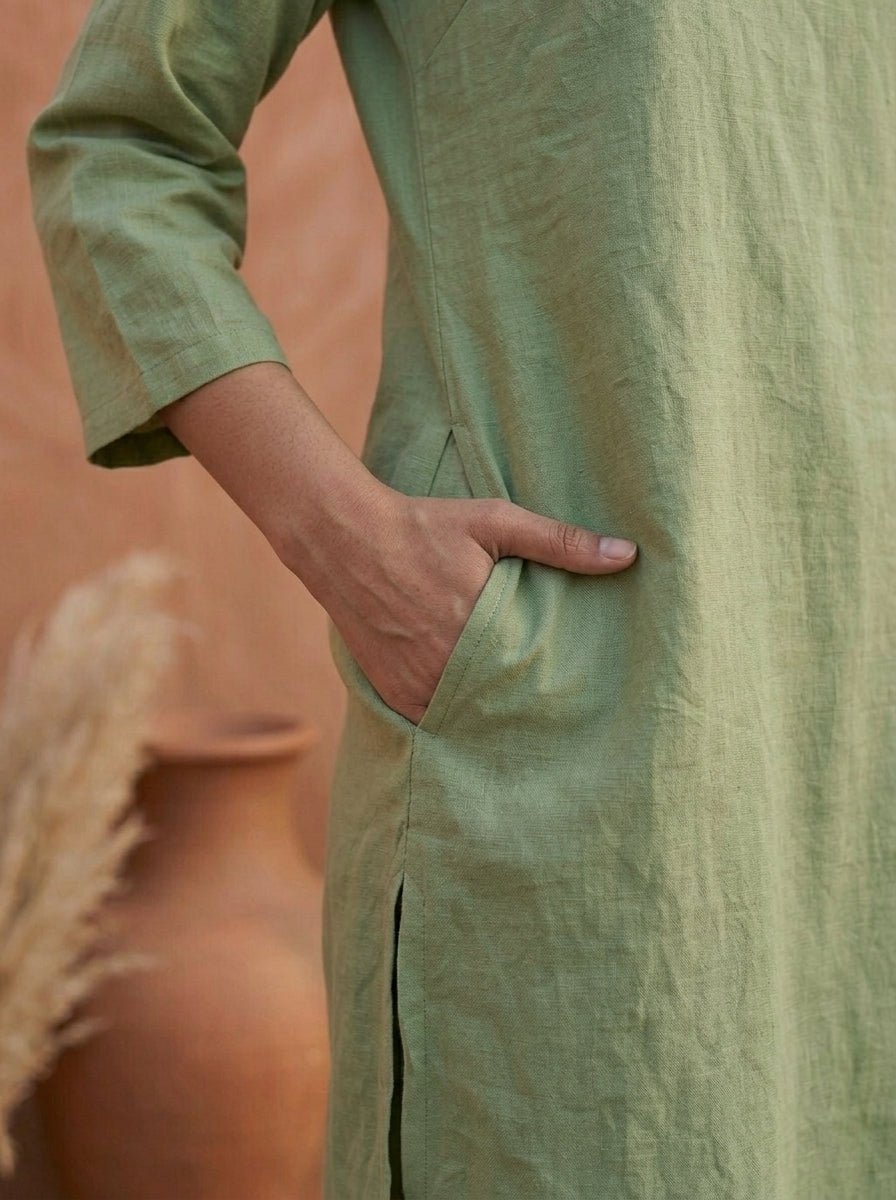 Pocket of Olive Mist Cotton Coord Set for Women