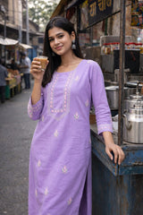 Heer Mul Cotton 2 PC Lilac chikankari Kurta set Gharana