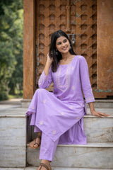 Heer Mul Cotton 2 PC Lilac chikankari Kurta set Gharana