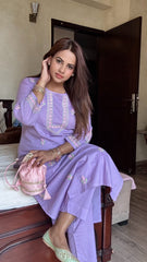Heer Mul Cotton 2 PC Lilac chikankari Kurta set