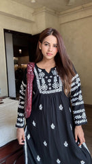 Ishq Modal Black chikankari Kurta with bangle work