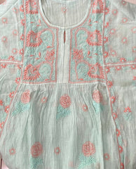 Premium Mul chanderi Chikankari Semi Stitched 2 piece Tunic and Dupatta set – Light Sage