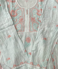 Premium Mul chanderi Chikankari Semi Stitched 2 piece Tunic and Dupatta set – Light Sage