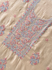 Premium Mul Chanderi 2 piece Chikankari Unstitched 2 piece Kurta and Dupatta set – dark beige