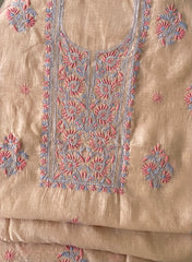 Premium Mul Chanderi 2 piece Chikankari Unstitched 2 piece Kurta and Dupatta set – dark beige