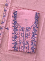 Premium Mul Chanderi 2 piece Chikankari Unstitched Kurta and Dupatta set – Bright Pink Gharana
