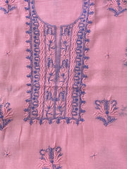 Premium Mul Chanderi 2 piece Chikankari Unstitched Kurta and Dupatta set – Bright Pink Gharana