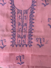 Premium Mul Chanderi 2 piece Chikankari Unstitched Kurta and Dupatta set – Bright Pink Gharana
