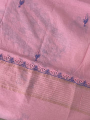 Premium Mul Chanderi 2 piece Chikankari Unstitched Kurta and Dupatta set – Bright Pink Gharana