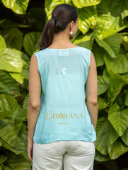 Sahiba Modal Cotton Light Blue chikankari Top Gharana