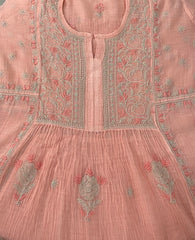 Premium Mulchanderi Chikankari Semi Stitched 2 piece Tunic and Dupatta set – Peach